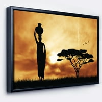 Designart 'Afrička žena i usamljeno drvo' afrički pejzaž uokvireni platno Art Print