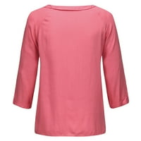 Ženske bluze Bluze Ženske plus dugih rukava modne pune košulje okrugli izrez ljetni vrhovi ružičasti m