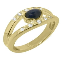 Britanski 14k prsten od žutog zlata sa prirodnim safirom i dijamantskim ženskim prstenom-Opcije veličine-veličina 11.25