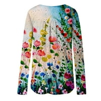 Žene vrh Sakrij trbušni tunik Ležerne prilike cvjetne tiskane majice s dugim rukavima V izrez Flowy Henley