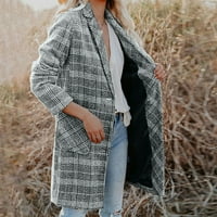 Lannger jakne za žene, Ženski modni Temperament dugi džepni gumbi karirani vuneni kaput zimski kaputi