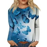 Feterrnal ženska modna casual longsleeve leptir print okrugli vrat pulover top bluza