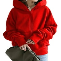 Ženska dukserica s dugim rukavima dukserice jednobojne kapuljače s kapuljačom Casual Fall Cardigan Red 4XL