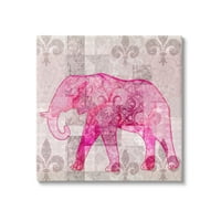 Stupell Fleur De Lis Pink Elephant Uzorak Životinje I Insekti Slika Galerija Umotano Platno Print Wall
