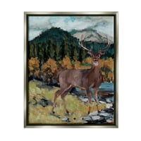 Stupell Deer Wildlife River Pejzaž Životinje I Insekti Slikarstvo Siva Plutač Uokvirena Umjetnost Print