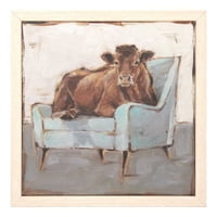 Smeđa krava na kauču Rustikalni uokvireni platno Art, 9,5x9,5