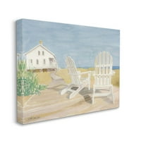 Stupell Industries drvene stolice za plažu u spokojnom pejzažnom ogrtaču Akvarelni platneni zidni dizajn