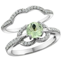 14k Bijelo zlato prirodni zeleni ametist 2-dijelni zaručnički prsten postavljen Okrugli, Veličina 8,5