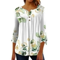 GDfun Summer Tops Button Down Shirts For Women Print Tunika Summer Tops Dressy Casual Bell Sleeve V Izrez