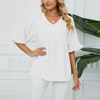 Ženske košulje Ženska modna proljeća i ljeto u boji V-izrez Losokoj majici s kratkim rukavima Top bijeli