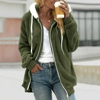 Ediodpoh ženski šavovi džep sa kapuljačom pulover Sweatershirt topli Džepovi od umjetne vune kaput Outwear ženske jakne kaputi Green_ XXXXXL