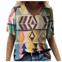 Ljetne ženske bluze kratki rukav karirana bluza modni ženski Plus majice V-izrez vrhovi bež L