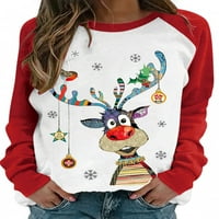 Multitrust ženski Božićni ležerni pulover, Dugi rukav o vratna patchwork dukserica s printom Jelena za