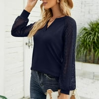 Cotonie Fashion ženski V-izrez dugih rukava, puna ležerna bluza od čipke za patchwork majica Velika prodaja