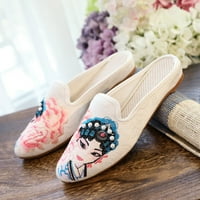 DMQupv kožne sandale za žene ravne vezene tkanine Ženske cipele Ležerne prilike ravne dno sandale Žene