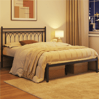 Easyfashion Jasmin moderni metalni okvir kreveta sa uzglavljem s naglaskom na laticama, kraljica, Crna