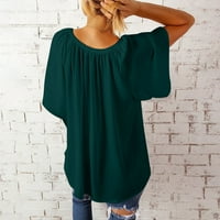 Žene V-izrez Modni čvrsti ženski kratki rukav labav bluza T-majice zelena 2xl
