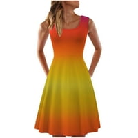 Finelylove Active Dress Koktel Haljine Za Ženu Haljinu Za Sunce Do Koljena Bez Rukava Cvjetna Narandžasta