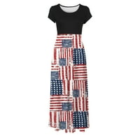 Yuwull Ležerne haljine za žene 4. jula Haljina za žene Američka zastava Maxi haljina kratkih rukava Maxi