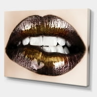 Designart 'Gold Black Lips Grize' Moderni Platneni Zidni Umjetnički Print
