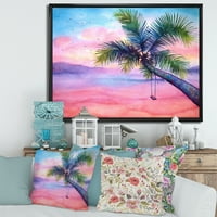 DesimanArt 'Vivid Sunset Pejzaž sa ljuljačkim i palmima' nautički i obalni uobičajeni plamen Zidno umjetničko