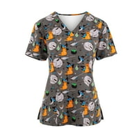 GDFUN Ženski kratki rukav V izrez crtani uzorak vrhovi džepni radne majice - Ženske bluze Ženske vrhove