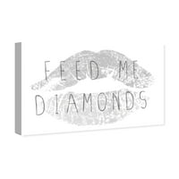 Wynwood Studio modni i Glam zidni umjetnički platneni printovi' nahrani me dijamante ' usne - sive, bijele