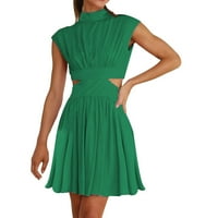 Opružne haljine za žene jednobojne slatke vjetrove ljetna kolekcija struka Stand up ovratnik kratka haljina