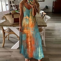 Ljetne haljine za žene špageti trake V vrat Casual Maxi haljina na plaži Casual Sleeveless Floral Printed