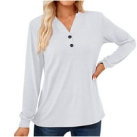Ženska Casual majica jesen Casual V-izrez Henley Tops dugme Down Dugi rukav košulje čvrsta lagana bluza za pulover