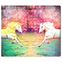 Wynwood Studio Fantasy i Sci-Fi Wall Art Canvas Otisci 'Unicorns Dusk' Fantasy Creature - bijela, ružičasta