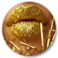 Designart' zlatne ženske usne ' moderna kružna metalna zidna Umjetnost-disk od 36
