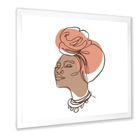 Designart 'jedan linijski portret Afro American Woman IV' moderni uokvireni umjetnički Print