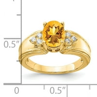 Primalni zlatni karatski žuto zlato 8x ovalni citrinski i dijamantni prsten