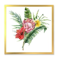 Dizajdranje Cvijeće buket sa protea plumeria hibiskusom tradicionalnom uokvirenom umjetničkom tiskom