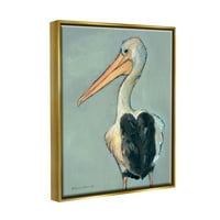 Stupell Pelican Bird Wildlife Painting Životinje & Insekti Painting Gold Floater Framered Art Print Wall