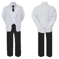 5-Formalni Crno-Bijeli Set Odijela Od Senfa Sa Dugim Kravatom Prsluk Dječak Beba SM-Teen