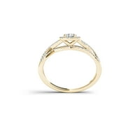 1ct TDW Diamond 10k zaručnički prsten od žutog zlata sa dvostrukim oreolom od tri kamena