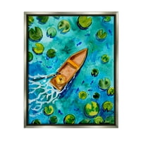 Pond Ljiljani Jezero Brod Splash Transport Slikarstvo Sjaj Siva Uokvirena Umjetnost Print Wall Art