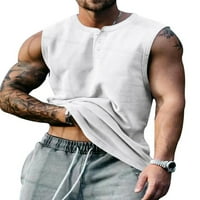 Sanviglor muške Tank Tops Henley vrat Muscle Shirts jednobojna ljetna Casual Vest teretana T-shirt Bijela 2XL