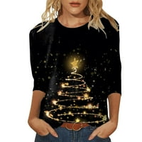 Bazyrey ženski dugi rukavi Plus Veličina okrugli vrat Casual T-Shirt Božić Print Tunic Tops Black, XL