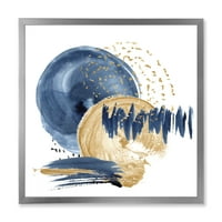 PRONAĐEDAK ZLATNO I TAMNA BLUE apstraktni krug ocean tekstura Moderna uramljena umjetnička štampa