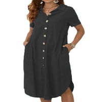 Rejlun ženska košulja haljina sa reverom Midi haljine dugme dole običan seksi odmor Crni kratki rukav