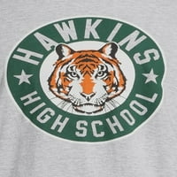Stranci stvari muške i velike muške logotip i Hawkins visoke grafičke majice, 2-pakovanje