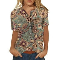 Bluza kratki rukav Casual grafički printovi Tops Henley ljeto za žene kaki L