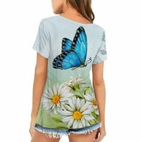 Košulja za ženske slatke Casual Tshirt Top trendi leptir Print Tunic Tee seksi kratki rukav udobna bluza sa širokim Krojem