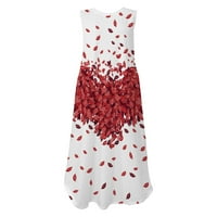 outfmvch Ležerne haljine za žene trendi crvena haljina džepna cvjetna štampa bez rukava plaža duga maxi