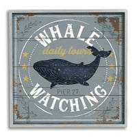 Stupell Industries Whale Watching Tours Sign Rustic Blue Marine Life Novelty Painting Grey Framered Art