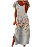 Inleife haljine za žene, ženski okrugli vrat kratki rukav print Daily Casual Vintage Bohemian Maxi haljina