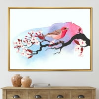 Dizajdranje 'ružičaste ptice sjedi na trešnjoj podružnici' Tradicionalni uokvireni platno Zidno umjetničko